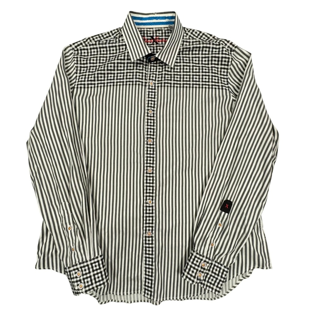 Robert Graham Long Sleeve Shirt Mens XXL Tailored Fit Black White Geometric